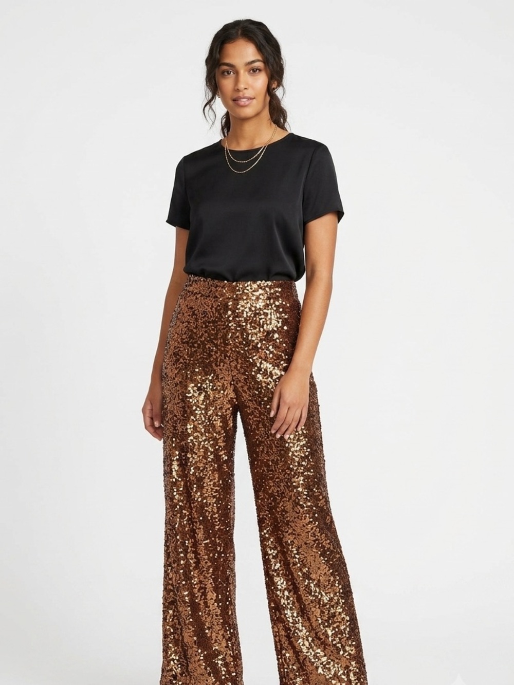 R.G. KANE Bronze Sequin Wide-Leg Pants Size S Glam Rock Disco Holiday Sparkle